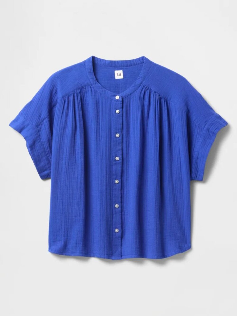 Gap Cotton Gauze Dolman Shirt Womens L Dazzling Blue Button Front Short Sleeve